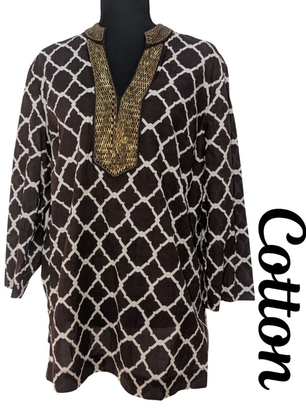 Charter Club 100% Cotton Tunic with Beaded Collar